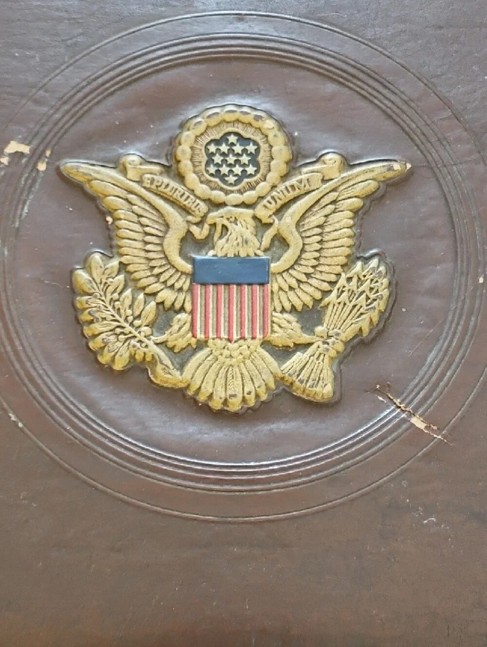 Brown Decorative Leather abd Wooden Box with Gold Eagle Emblem